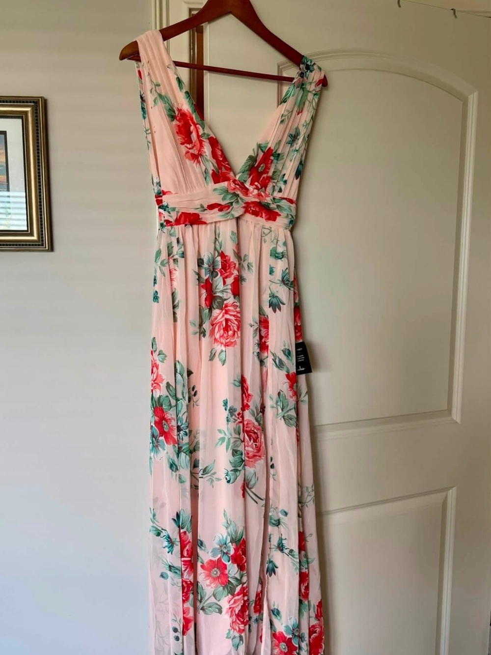 Lulus Floral V-Neck Maxi Dress in Blush Pink